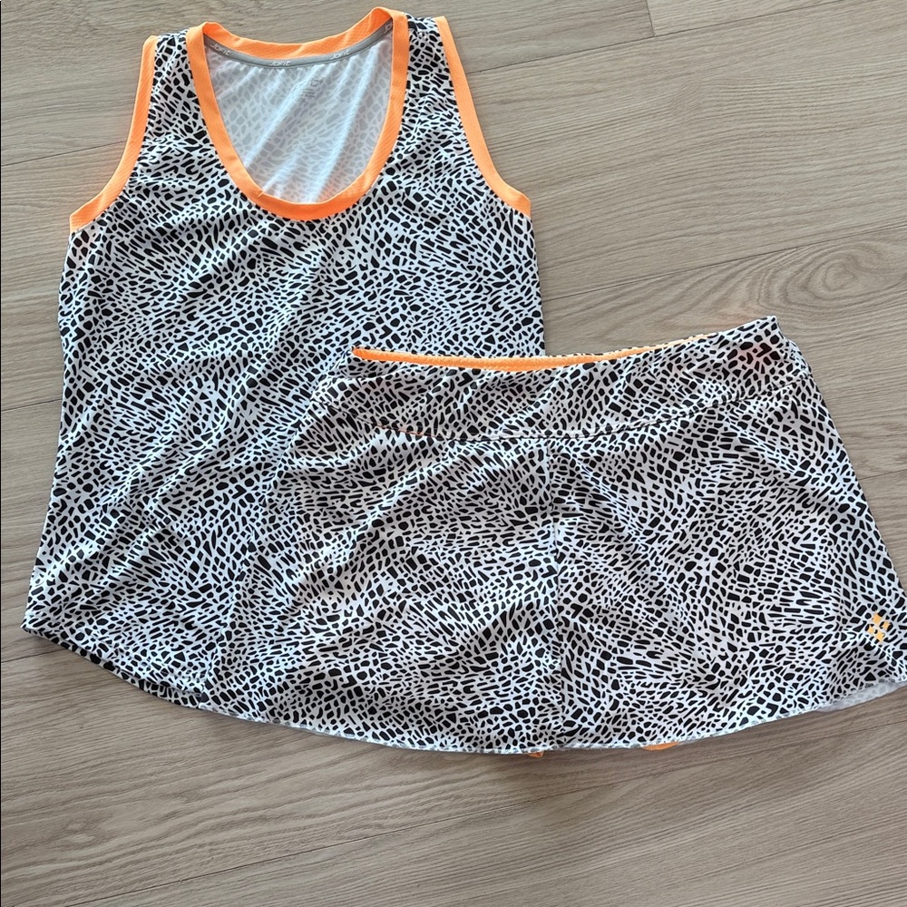 Jofit Black & White Athletic Skirt with Orange Trim